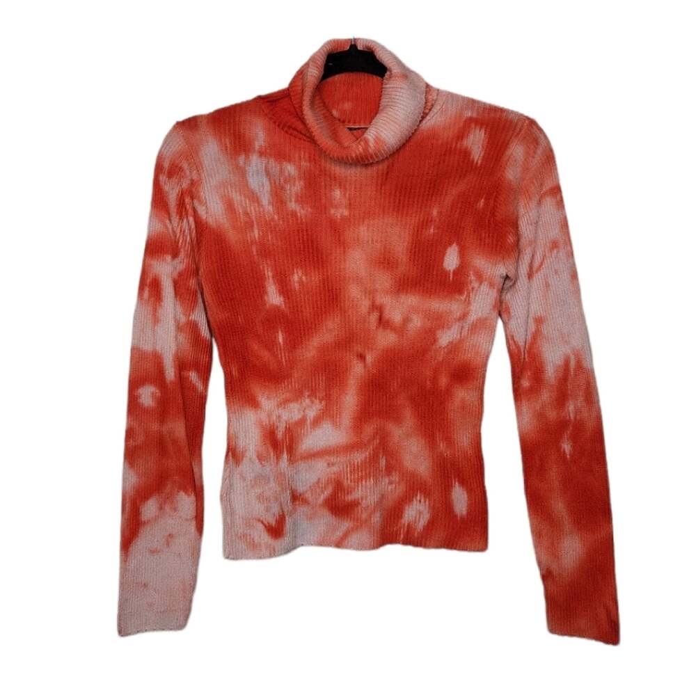 Vintage 90s No Boundaries Ribbed Turtleneck Shirt Custom Ice Tie Dye Fire Flame